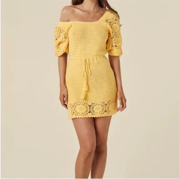 NWT Spell Crochet Doily Puff Sleeve Grannycore Cottagecore Mini Dress Small - Picture 13 of 13